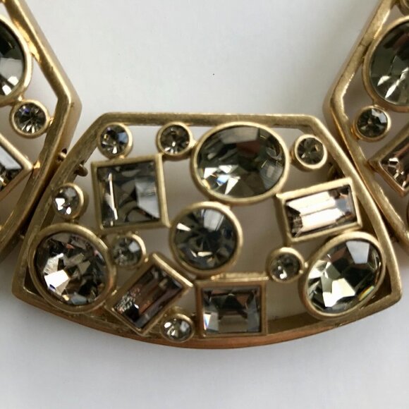 Statement Piece Necklace Costume Jewelry Brushed Gold tone, Taupe Gems  21"- 24" - Picture 4 of 16